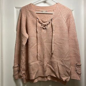 Light pink lace-up front sweater